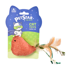 Игрушка для кошек PET STAR ПТИЧКА с мятой и перьями, красный, 7.5х23 см