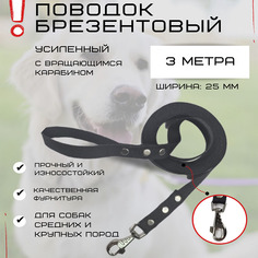 Поводок для собак Хвостатыч с усиленным карабином, чёрный, брезент, 3 м х 25 мм
