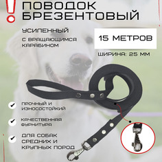 Поводок для собак Хвостатыч с усиленным карабином, чёрный, брезент, 15 м х 25 мм