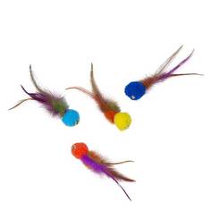 Игрушка для кошек Сибирская кошка Мяч мягкий с перьями и погремушкой разноцветная 30 шт