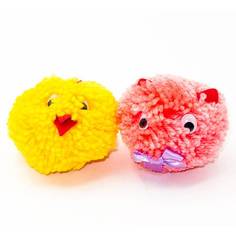 Игрушка для кошек Кот Лукас Веселые помпоны желто-красная 2 шт