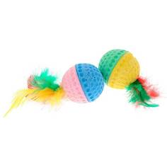 Игрушка для кошек Уют Мяч двуцветный с перьями 4 см 25 шт