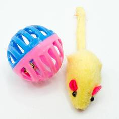 Игрушка для кошек Сибрская кошка Мышь с мячом и погремушкой разноцветная