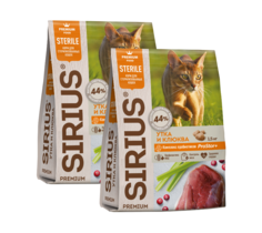 Сухой корм для кошек SIRIUS, утка, клюква, 2 шт по 1.5 кг