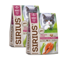 Сухой корм для кошек SIRIUS, лосось, 2 шт по 1.5 кг