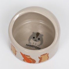 Миска Пижон Хомяки керамическая, бежевая с принтом, 6,3 х 4,5 см