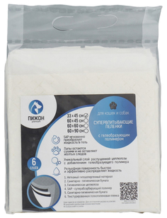 Одноразовые пеленки для животных Пижон, шестислойные, гелевые, 33х45 см, 10 шт