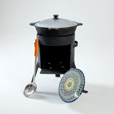 Набор для плова 4 предмета: казан 6л, печь под казан, ляган 25см, шумовка 43см Shafran