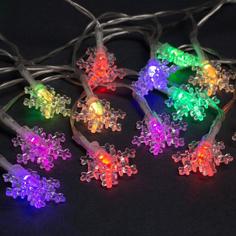 Гирлянда Нить 3 м с насадками Снежинки малые, IP20, прозр.нить, 20 LED, свеч. мульти, AAх3 Luazon Lighting