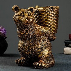 Подставка для зонтов "Медведь с корзиной" БРОНЗА 30х23х30см Хорошие сувениры