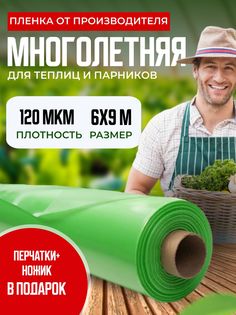 Пленка для теплиц многолетняя, 120 мкм, 6х9м, зеленый арт.25032023193 No Brand