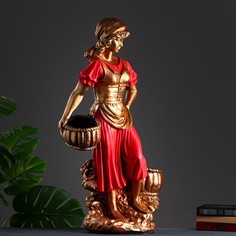Фигурное кашпо Девушка с двумя корзинами бронза, цвет красный 90см No Brand