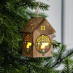 Елочная игрушка Luazon Lighting Домик с лисой свечение теплое белое Р00011586 1 шт.