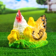 Садовая фигура "Курица наседка с цыплятами" пестрая, 28х22см Хорошие сувениры
