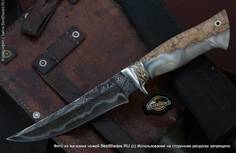 Нож Lemax Охотник ламинированный дамаск, мельхиор, композит акрил/карелка