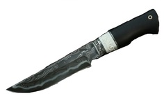 Нож Lemax Тайга ламинированный дамаск, мельхиор, резная кость, граб