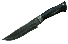 Нож Lemax Тайга ламинированный дамаск, мельхиор, черный акрил