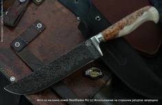 Нож Lemax Узбекский (ламинированный дамаск, мельхиор, акрил/карелка)