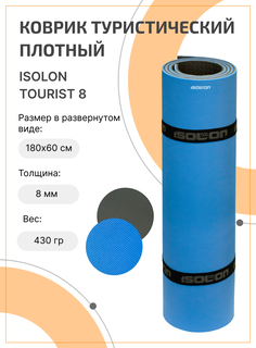Коврик для туризма и отдыха классический Isolon Tourist 8 мм, 180х60 см синий/серый