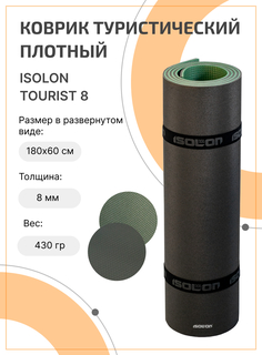 Коврик для туризма и отдыха классический Isolon Tourist 8 мм, 180х60 см хаки/серый