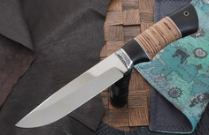Нож Окские ножи Коршун, сталь 65Х13, рукоять граб/береста/мельхиор