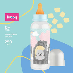 Бутылочка с латексной соской Lubby Веселые животные, от 0 месяцев, 250 мл, цвет голубой