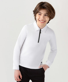 Футболка-поло на молнии белая Button Blue (128)