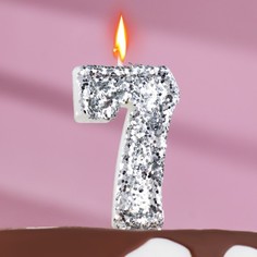 Свеча в торт «Блестки», цифра "7", серебро, 6.5х4 Страна Карнавалия