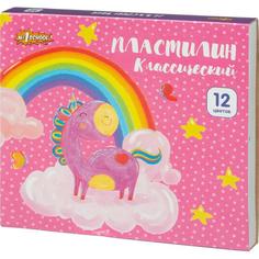 Пластилин 12 цветов №1 School "Волшебный единорог", 180г, со стеком, 32 уп.