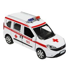Машина металлическая Fiat Doblo Скорая красная инерционная Технопарк