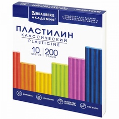 Пластилин 10 цветов Brauberg "Академия классическая", 200г, со стеком (106503), 16 уп.