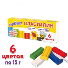 Пластилин мягкий 6 цветов Юнландия "Веселый шмель", 90г, со стеком (106671), 56 уп.