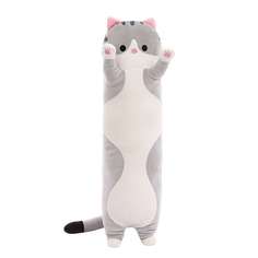 Игрушка мягкая кот-батон, серый, 50 см No Brand