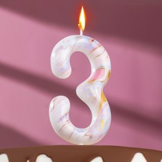 Свеча в торт "Белый мрамор", цифра "3", ГИГАНТ, 12,5 см Страна Карнавалия