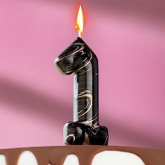 Свеча в торт "Черный мрамор", цифра "1", 8 см Страна Карнавалия