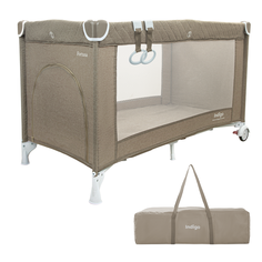Манеж-кровать INDIGO Fortuna, лен, 1 уровень, москитка, 2 кольца, бежевый