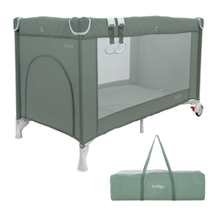 Манеж-кровать INDIGO Fortuna, лен, 1 уровень, москитка, 2 кольца, зеленый