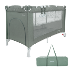 Манеж-кровать INDIGO Fortuna, лен, 2 уровня, москитка, 2 кольца, зеленый