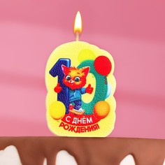 Свеча для торта "С Днем рождения", 10 лет, котик, 5?8.5 см Страна Карнавалия