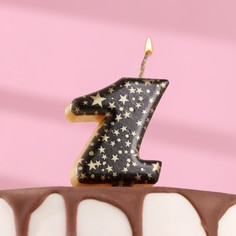 Свеча в торт "Саната", цифра "1", черная с золотыми звездами Страна Карнавалия