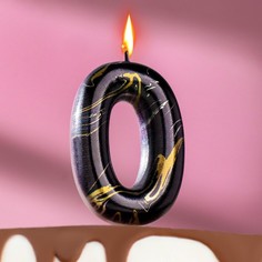Свеча в торт "Черный мрамор", цифра "0", 8 см Страна Карнавалия