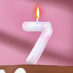 Свеча в торт "Белый мрамор", цифра "7", 8 см Страна Карнавалия