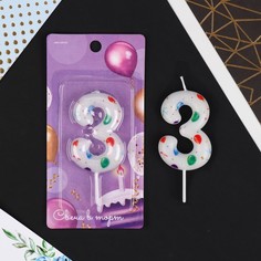 Свеча в торт "3" , 5,5 х 8 см Страна Карнавалия