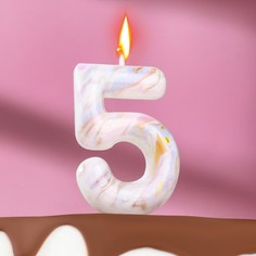 Свеча в торт "Белый мрамор", цифра "5", 8 см Страна Карнавалия