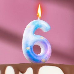 Свеча в торт на шпажке "Звездопад", цифра 6, 5,5 см Страна Карнавалия