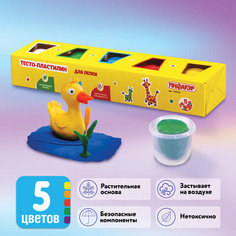 Пластилин на растительной основе (тесто для лепки) ПИФАГОР, 5 цветов, 450 г, картонный ру