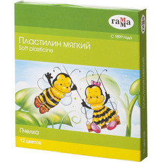 Пластилин Гамма Пчелка мягкий 12цв, со стеком, к/к, 180г, 280032Н, (2шт.) Gamma