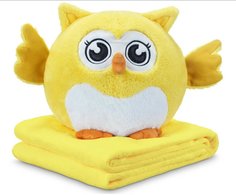 Мягкая игрушка La-LaLand Подушка с пледом 3 в 1, Сова, желтый, 40 см