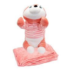 Мягкая игрушка La-LaLand Подушка с пледом 3 в 1, Хаски, розовый, 60 см