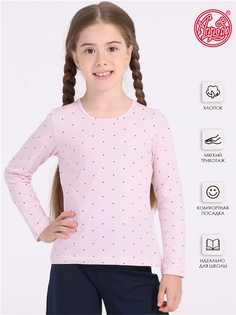 Лонгслив детский Апрель 1ДДЛД2555804н, темно-синий горох 2 на светло-розовом, 140